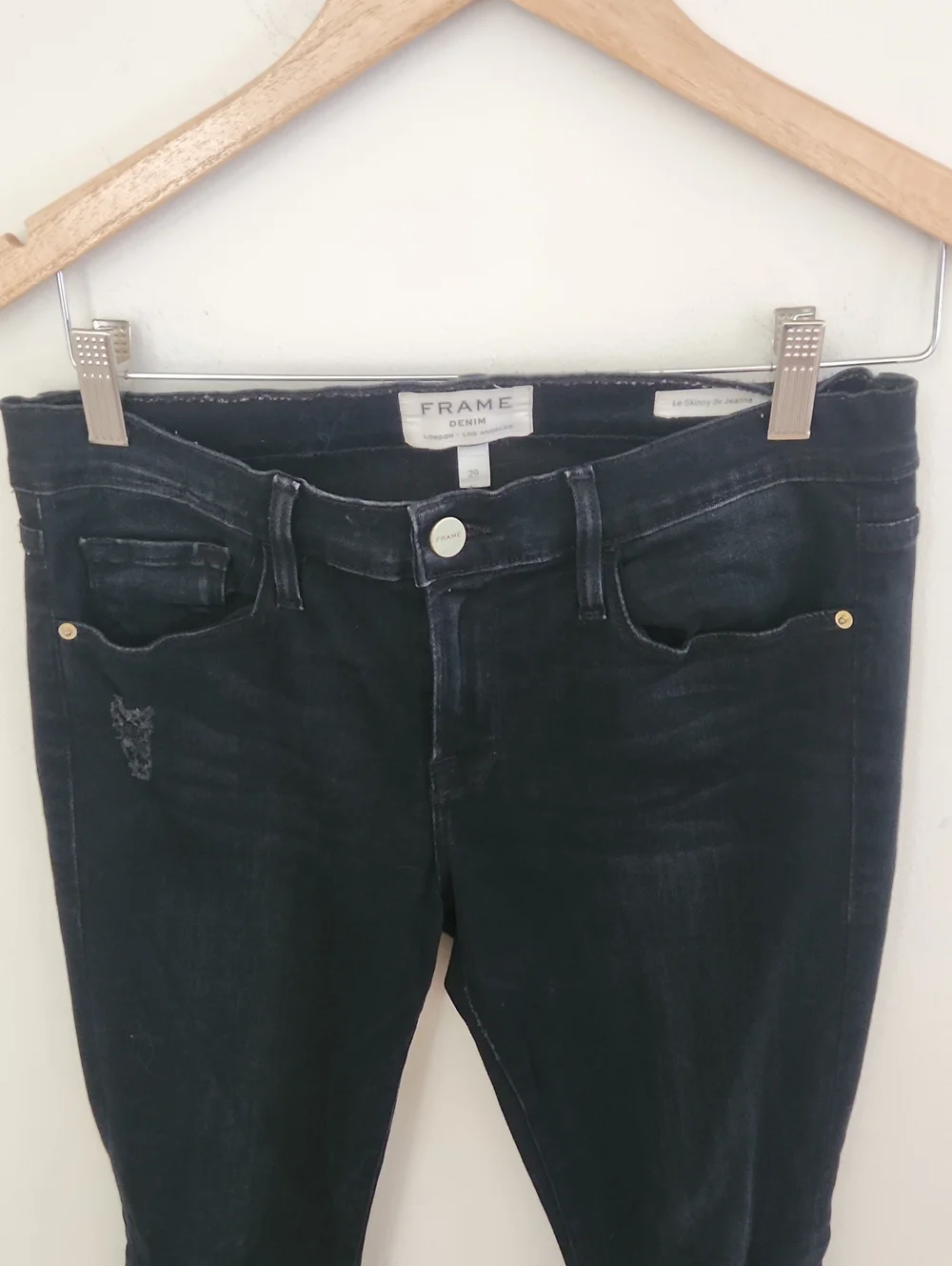 Frame Denim Black Le Skinny De Jeane Jeans Distressed Knees 29
